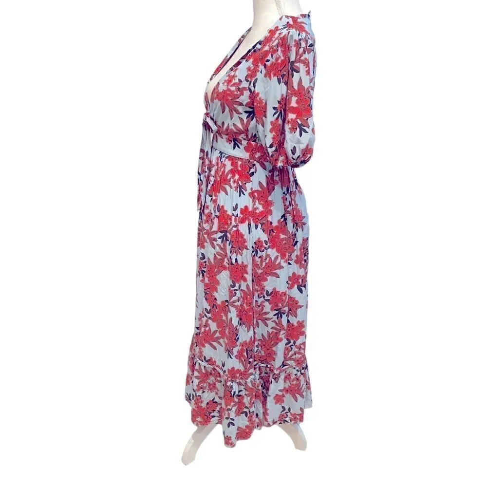 Talulah Red Floral Silk Blend Midi Dress Size Small